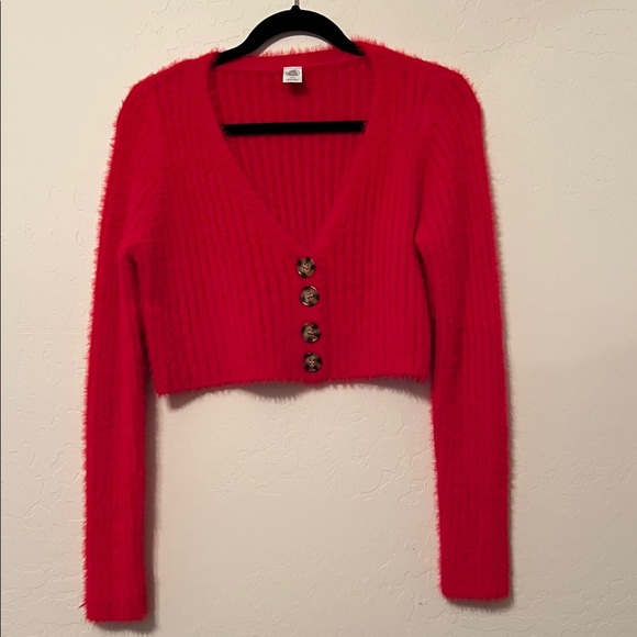 Urban Outfitters Sweaters - Urban Outfitters Vibrant Red Fuzzy Crop Cardigan Sweater